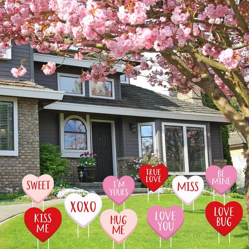Miniatura 8 de Whaline 10 Piezas Letreros de Patio del Día de San Valentín con 20 Piezas Estacas Decoración de Corazón de Dulce de Conversación para Boda Césped