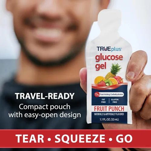 Miniatura 4 de TRUEplus Bolsa de gel de glucosa, sabor a ponche de frutas, 0.53 oz de carbohidratos de acción rápida, sin grasa, sin gluten, soporte rápido