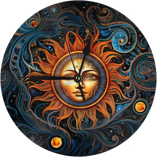 Miniatura 23 de Reloj de pared redondo de 10 pulgadas con batería de sol mexicano por flores, reloj silencioso sin tictac, estilo mexicano decorativo para sala