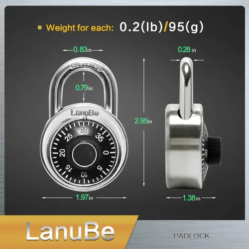 Miniatura 2 de LanuBe Candado combinado, 2 pulgadas de ancho, placa de esfera negra de 3 pulgadas de altura, 3 dígitos únicos, paquete de 1 código para casillero