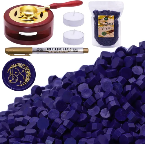 Miniatura 8 de SWANGSA Kit de cera de sellado, 1450 cuentas de cera de sellado, verde metálico, calentador de sello de cera, cuchara de cera, bolígrafo de sello