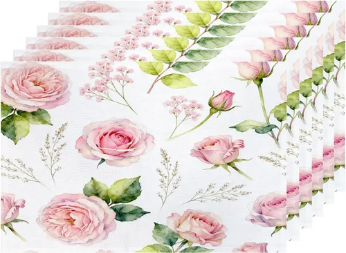 Miniatura 17 de Shrahala Hermosos manteles individuales de flores de rosas, hermosas flores, elegantes manteles de lino de arpillera lavable, aislamiento térmico