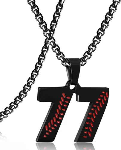 Miniatura 69 de SKQIR Colgante de número de jersey de béisbol para hombres y niños - Cadena de acero inoxidable para atletas - Negro
