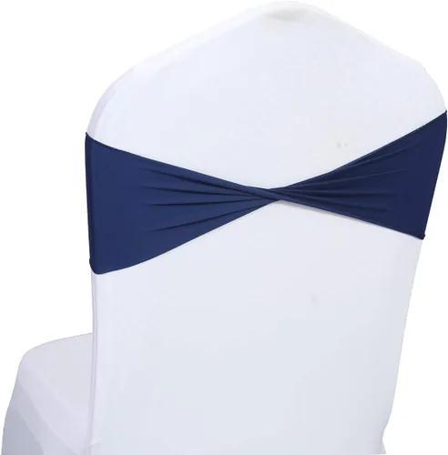 Miniatura 18 de MDS Paquete de 100 bandas de elastano para silla, bandas lisas sin hebilla, reutilizables, elásticas, para decoración de bodas, recepciones, Azul