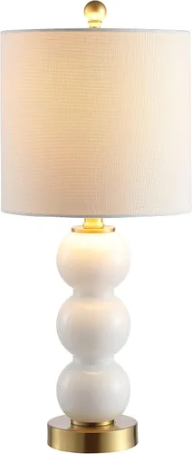 JONATHAN Y JYL1021A - Lámpara de mesa de cristal de 21 pulgadas de color blanco/latón dorado para dormitorio y sala de estar, pantalla de lino