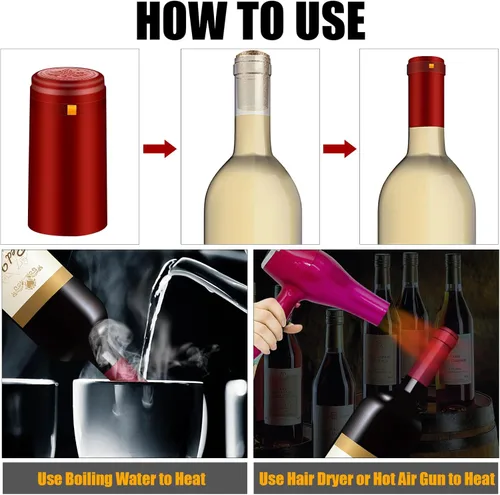 Miniatura 3 de Cápsulas termorretráctiles de PVC, 120 unidades de corchos de vino azul brillante, fundas retráctiles, cápsulas transparentes para botellas azul