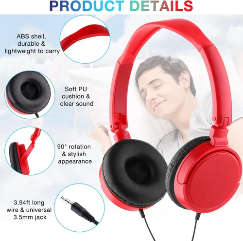 Miniatura 3 de Yunsailing Paquete de 6 auriculares de clase con cable para estudiantes a granel para la escuela con auriculares ajustables envueltos
