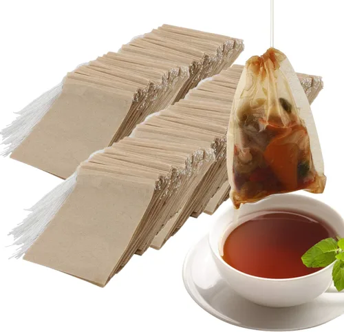 Miniatura 4 de NEPAK 600 bolsas de filtro de té desechables para té suelto, bolsa vacía con cordón para té de hojas sueltas, con papel 100% natural sin blanquear