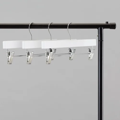 Miniatura 7 de Amazon Basics Perchas de madera duraderas para pantalones y faldas con clips, color blanco, paquete de 10