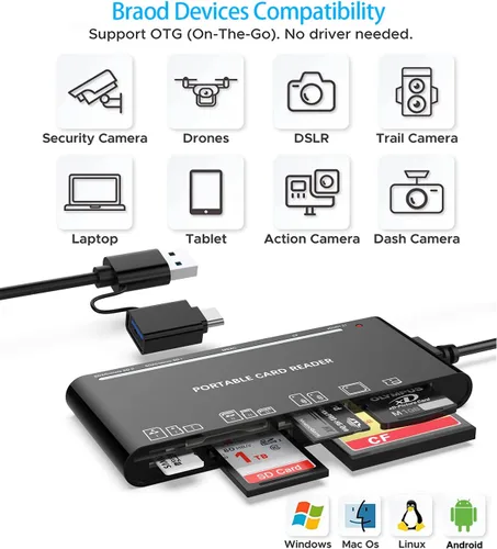 Miniatura 6 de Lector de tarjetas múltiples USB C USB3.0 para tarjetas SD, CF, Micro SD, XD, MS - Adaptador Hub 7 en 1 para Windows, Mac, Linux, Android
