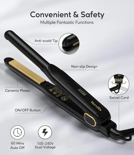 Miniatura 6 de Terviiix Plancha plana de 1/2 pulgada para cabello corto, alisador y rizador de pelo pequeño 2 en 1 para cortes y retoques de Pixie, mini plancha