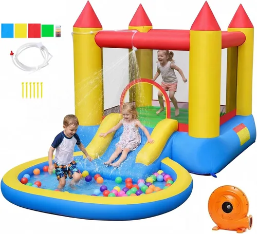 Miniatura 9 de Costzon Casa inflable de rebote con tobogán, castillo de salto para niños 2 en 1 con piscina de agua y pozo de bolas para diversión en el patio