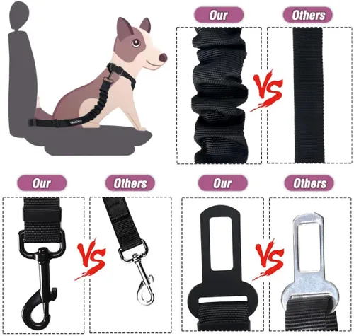 Miniatura 4 de COOYOO Cinturón de seguridad para perro, juego de 3 piezas retráctil, cinturones de seguridad ajustables para vehículo, nailon para mascotas, Set