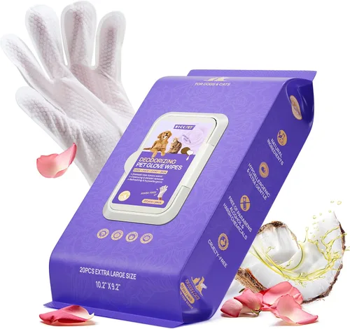 Miniatura 10 de HICC PET Toallitas desodorizantes de limpieza para perros y gatos, hipoalergénicas, hidratantes y nutritivas para guantes de aseo de mascotas