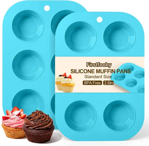 Miniatura 12 de 2 Pack Molde de silicona para magdalenas para hornear, molde de cupcakes antiadherente de tamaño normal, molde de silicona para magdalenas de 6 Crema