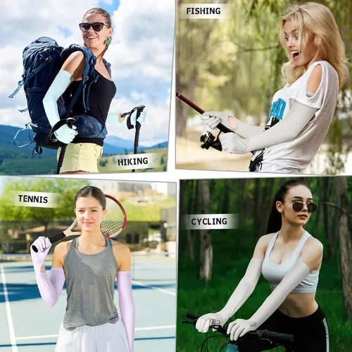 Miniatura 7 de 3 pares de guantes de sol largos UV para mujer, pantalla táctil, guantes protectores de dedo completo UPF 50+ para deportes al aire libre