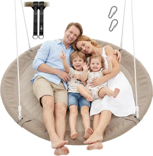 Miniatura 9 de Trekassy Columpio de árbol de platillo grande de 60 pulgadas para niños y adultos, 900D Oxford impermeable con 2 correas para colgar Azul