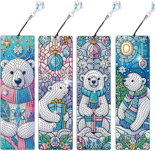 Miniatura 13 de Juego de 4 piezas de pintura de diamante, marcapáginas de mandala, de cuero, para manualidades, pintura de cristal con forma especial 5D por números