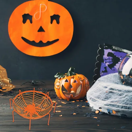 Miniatura 3 de Cuencos de cesta de tela de araña de Halloween, soporte de plástico para dulces para truco o trato, decoraciones de agarre a mano para suministros F