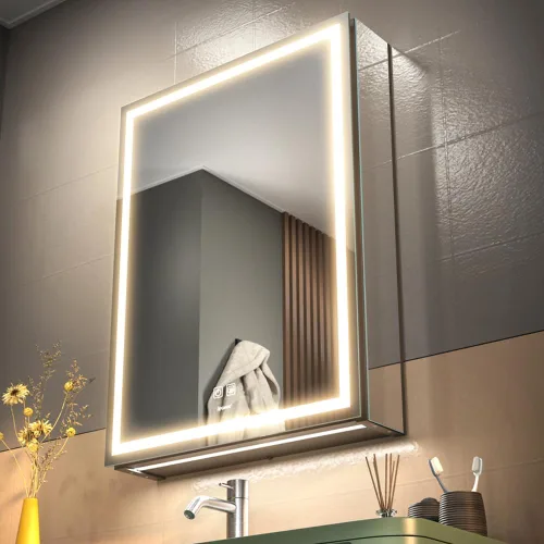 GANPE Gabinete de espejo de medicina para baño con luz LED con enchufes y USBs, luz regulable antivaho y ajuste de color, gabinete de aluminio fácil