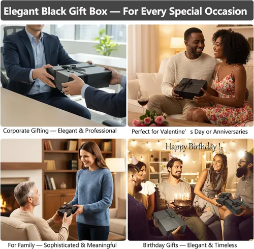 Miniatura 6 de Cajas de regalo con tapas para regalos, juego de 5 cajas de regalo negras, cajas anidables predeformadas para regalos, caja de regalo de lujo