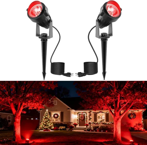 L LOHAS LED Foco Navideño para Exterior, Luces Rojas para Patio, Encendido/Apagado Automático 5W 120V Iluminación de Paisaje para Casa,