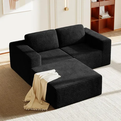 Miniatura 14 de Vesgantti Sofá modular en forma de U de 119 pulgadas, sofá modular de pana con asiento profundo y soporte de resortes, sofá convertible con 2 Beige