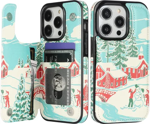 Miniatura 14 de HAOPINSH Funda tipo cartera para iPhone 14 Pro con tarjetero, patrón de flores pálidas en la parte trasera, de piel sintética, con ranuras para Flor