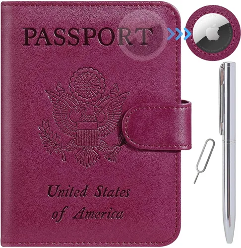 Miniatura 12 de Funda para pasaporte, cartera con bloqueo RFID, funda de piel para tarjetas, accesorios de viaje para mujeres y hombres, negro