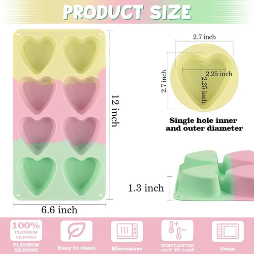 Miniatura 3 de Sakolla Paquete de 2 moldes para pastel de corazón de 2.7 pulgadas, 8 moldes de silicona para hornear pasteles, magdalenas, bocados de huevo