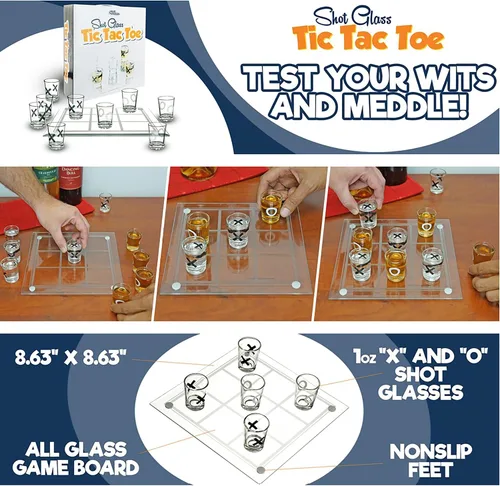 Miniatura 4 de Fairly Odd Novelties Shot Glass Tic Tac Toe Juego - Diseño elegante para beber divertido, perfecto para fiestas, parejas y estrategia, tablero