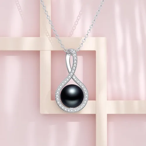 Miniatura 3 de Collar con colgante de perlas negras cultivadas, joyería fina, regalos para mujeres, collar con pedante de perlas negras de agua dulce para mujer
