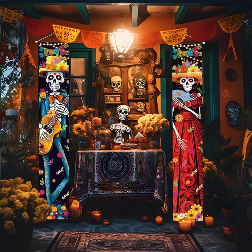 Miniatura 3 de Decoraciones de Halloween para interiores Día de los Muertos para porche, pancartas, decoración de Halloween, disfraz de México, Día de los Muertos