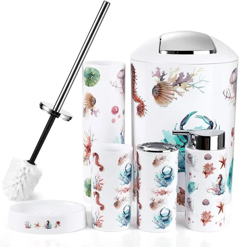 Miniatura 9 de Otostar Juego de accesorios de baño gris de bambú con soporte Qtip dispensador de jabón, soporte para cepillos de dientes, vaso, jabonera, soporte