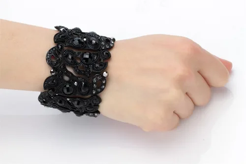 Miniatura 3 de YACQ Pulsera elástica de flores para mujer para muñecas de 6-12 a 7-12 pulgadas, cómoda banda elástica y joyería de cristal con patrón floral, sin
