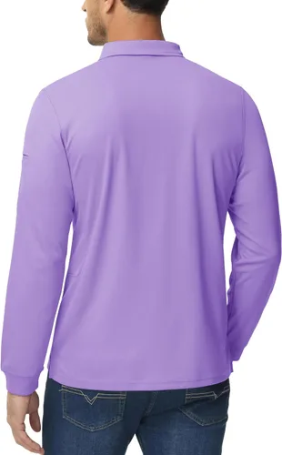 Miniatura 5 de MAGCOMSEN Camisas polo para hombre, 3 botones, secado rápido, manga larga, tácticas, camisa de golf