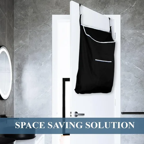 Miniatura 7 de The Fine Living Co. Cesta de lavandería colgante extragrande con ganchos para la puerta y adhesivo, bolsa de lavandería duradera que ahorra espacio