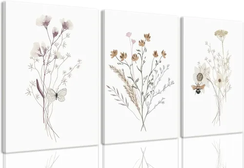 Bwodke Arte de Pared Enmarcado de Flores Silvestres Mariposa Abeja Póster Botánico Floral Impresiones en Lienzo Juego de 3 Cuadros Minimalistas de