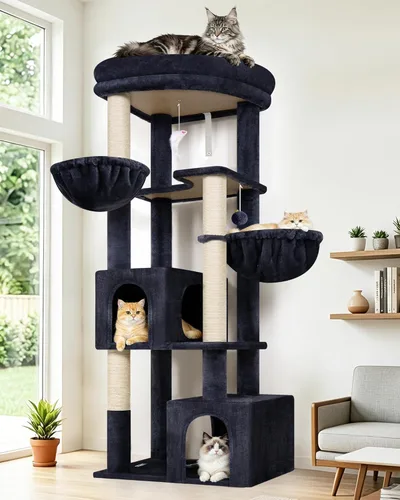 Miniatura 8 de Globlazer Árbol esquinero de 64 pulgadas para gatos grandes de interior, torre para gatos de varios niveles que ahorra espacio con 2 condominios, 2