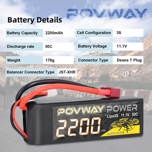 Miniatura 5 de 3S 11.1 V 2200mAh LiPo Batería 50C RC Batería con T Plug Compatible RC Avión, Helicóptero RC, Dron, etc. (2 unidades)