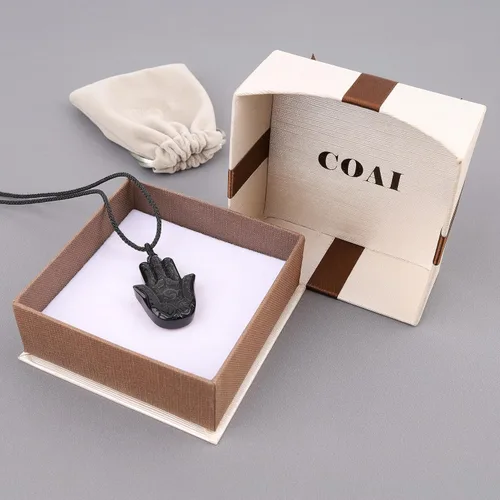 Miniatura 7 de COAI Hamsa - Collar de obsidiana negra para hombre y mujer