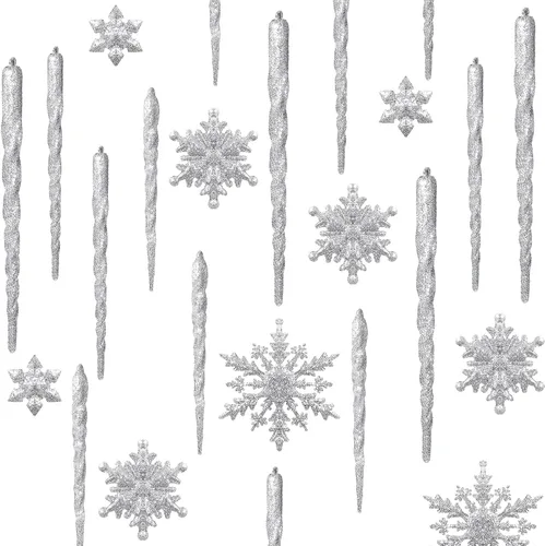 Miniatura 11 de Chuangdi 72 adornos de carámbano de copo de nieve para árbol de Navidad, carámbanos con purpurina retorcida, decoración de gota de acrílico