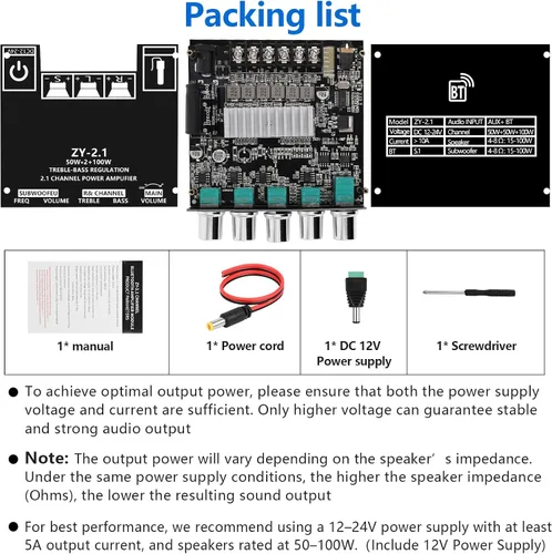 Miniatura 7 de Romicta Placa de amplificador Bluetooth 5.0 de 2.1 canales, subwoofer de alta fidelidad de 200 W, amplificador de audio con frecuencia agudos
