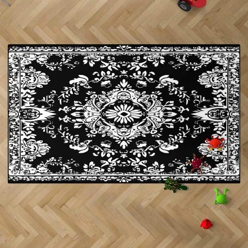 Miniatura 13 de TOMWISH - Alfombra abstracta pintada a mano en blanco y negro con pintura dorada, sala de estar, dormitorio, decoración de suelo, alfombra