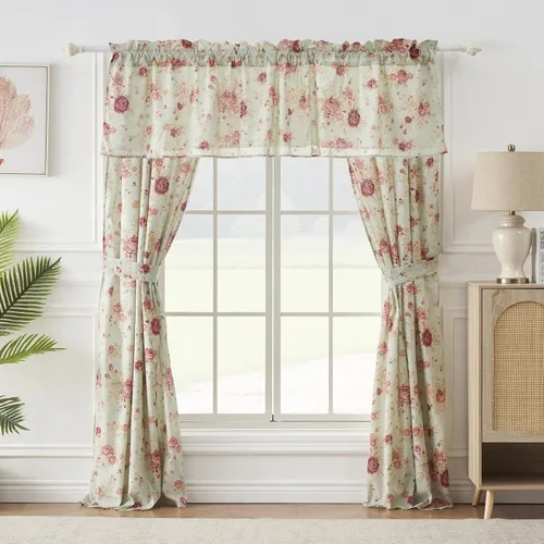 Miniatura 2 de Greenland Home Antique Rose - Tratamiento de ventana 100% algodón, par de paneles + cenefa, color azul
