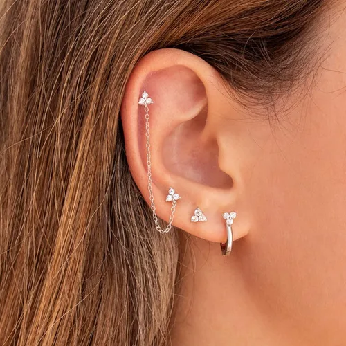Miniatura 4 de Juego de aretes de plata de ley para mujeres y niñas, 3 pares hipoalergénicos chapados en oro blanco pequeño con circonita cúbica