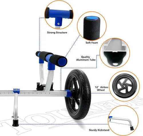 Miniatura 6 de Carrito de kayak, carrito de tabla de remo, carrito de kayak, canoa, dolly, SUP, portador con neumáticos sin aire