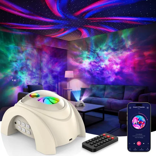 Miniatura 13 de Rossetta Proyector de galaxia de doble lente, proyector de estrellas para dormitorio con ruido blanco y altavoz Bluetooth, control remoto