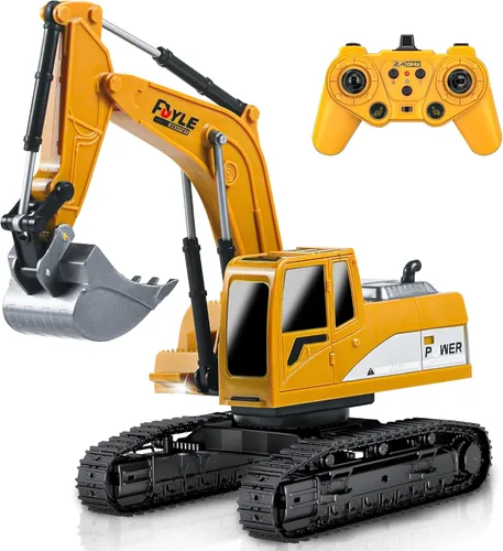 Juguetes de excavadora a control remoto, 1: Camión excavador de ingeniería para niños con sonidos de luces de pala de metal, giros de 680 grados,