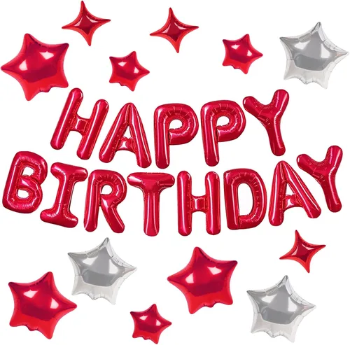 Miniatura 43 de CANREVEL Cartel de feliz cumpleaños, 13 letras de papel de aluminio de Mylar de 16 pulgadas con 12 globos de estrella, decoraciones de fiesta